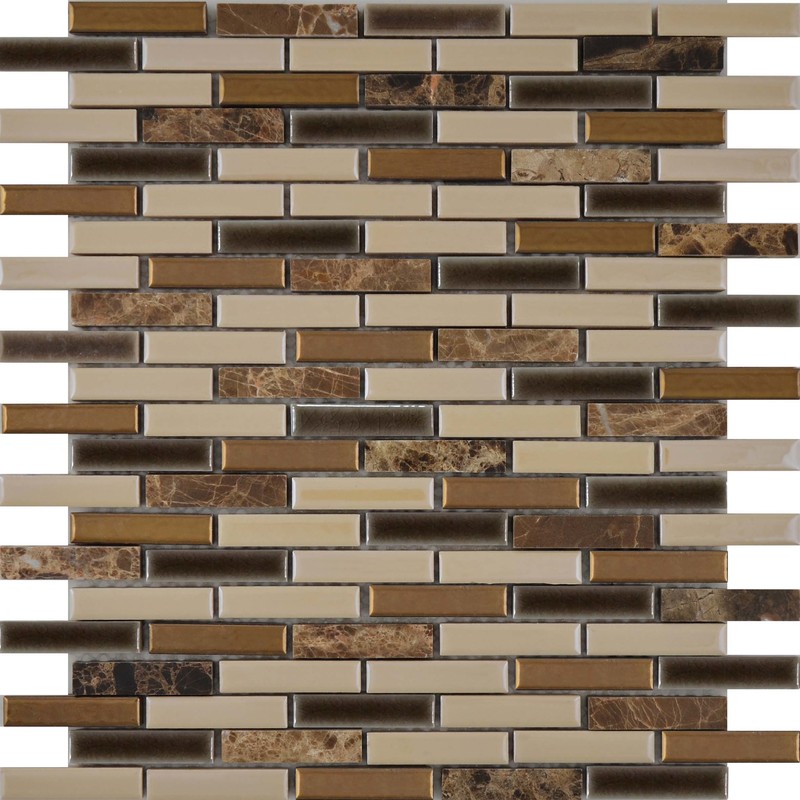 G-128005 Emperador Light Marble Bronze and Grey Glass Mosaics