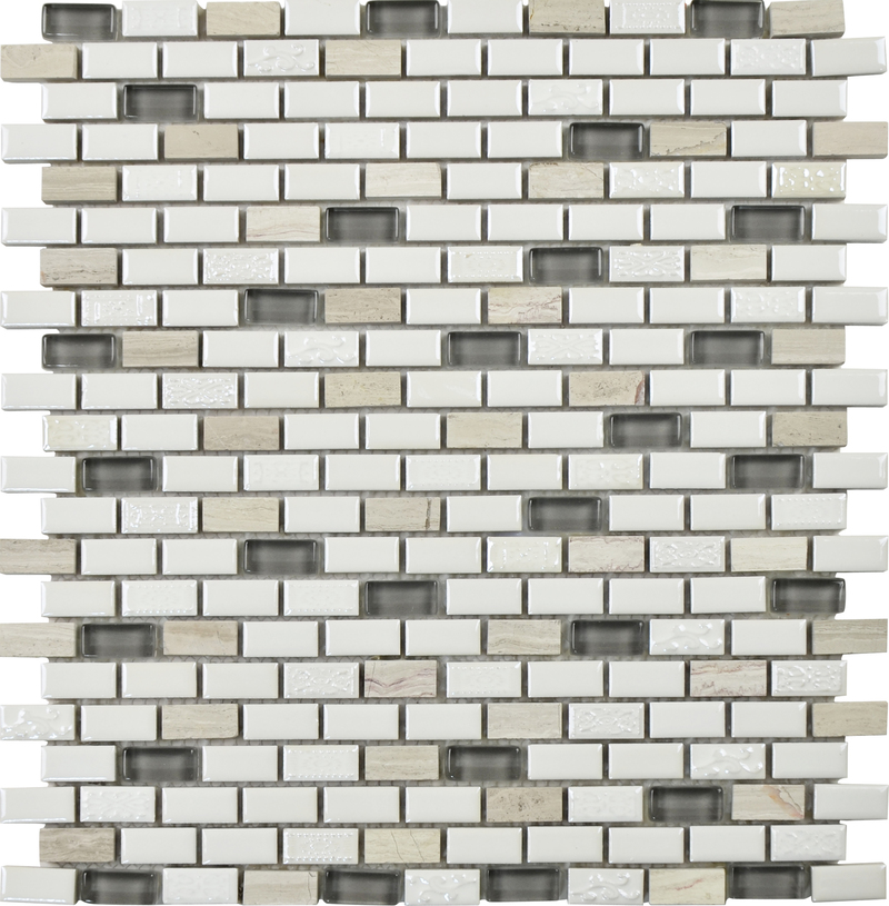 G-1225002 Brushed Glass Grey Mosaics and White Limestone