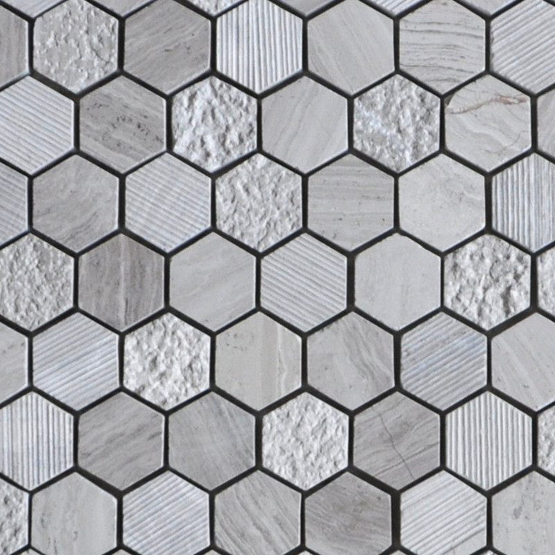 GM-20 Wooden Grey Marble Hexagon Mosaic For Kitchens