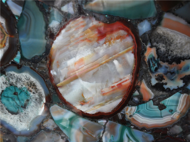 Multicolor Agate Gemstone Side Table Tops For Hotel Guestrooms