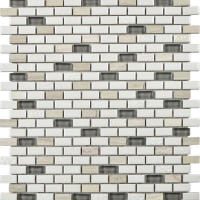 G-1225002 Brushed Glass Grey Mosaics and White Limestone